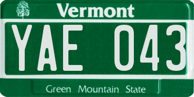 VT license plate YAE043