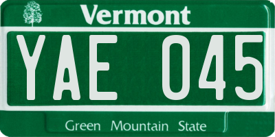 VT license plate YAE045