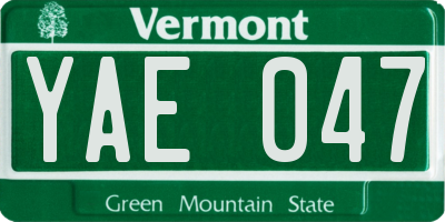 VT license plate YAE047