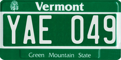 VT license plate YAE049