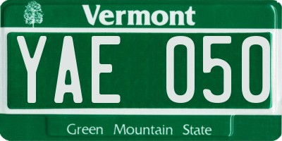 VT license plate YAE050