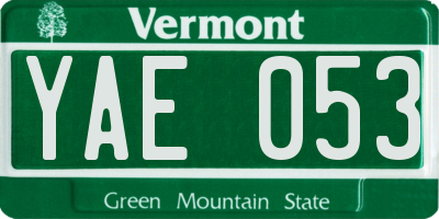 VT license plate YAE053