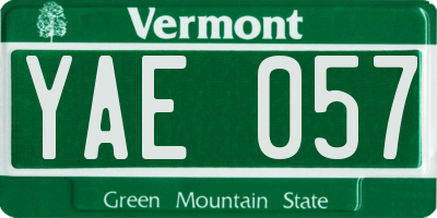 VT license plate YAE057