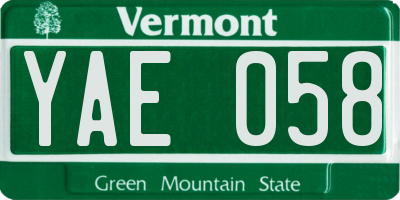 VT license plate YAE058