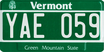 VT license plate YAE059