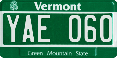 VT license plate YAE060