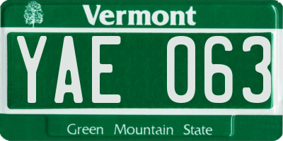 VT license plate YAE063