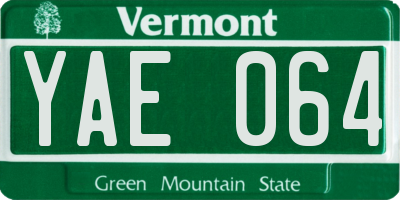 VT license plate YAE064