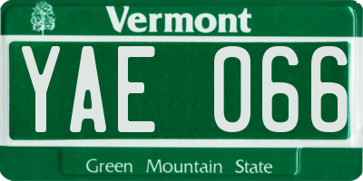 VT license plate YAE066