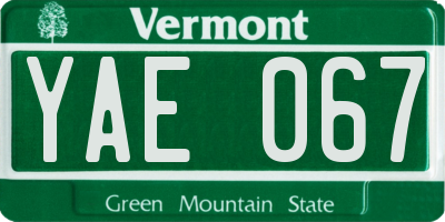 VT license plate YAE067