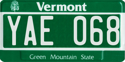 VT license plate YAE068