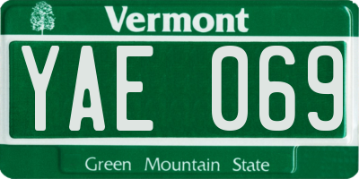 VT license plate YAE069