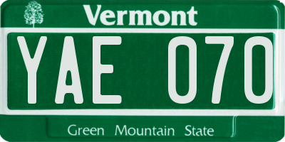 VT license plate YAE070
