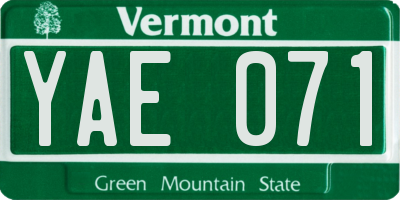 VT license plate YAE071