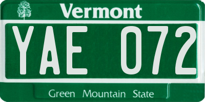 VT license plate YAE072