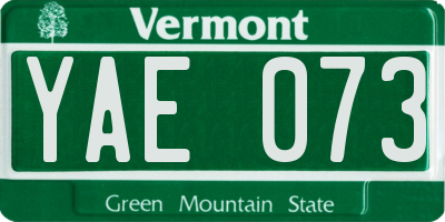 VT license plate YAE073