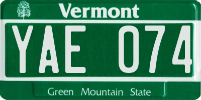 VT license plate YAE074