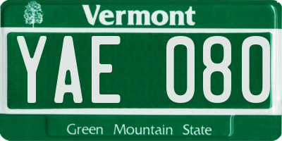 VT license plate YAE080