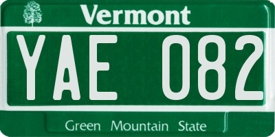 VT license plate YAE082