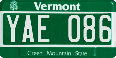 VT license plate YAE086