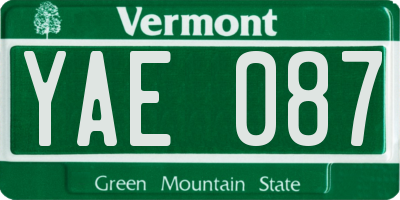 VT license plate YAE087