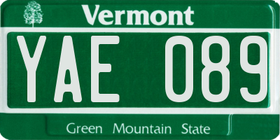 VT license plate YAE089