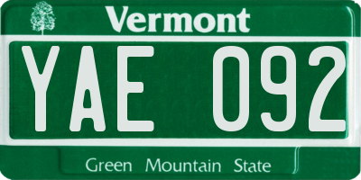 VT license plate YAE092