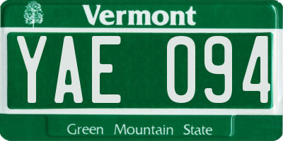 VT license plate YAE094