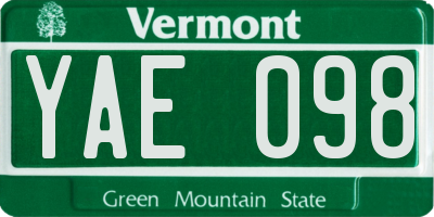 VT license plate YAE098