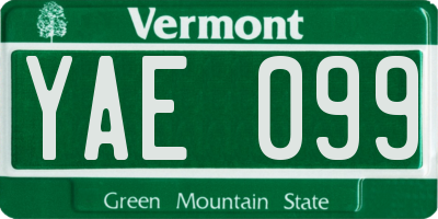 VT license plate YAE099