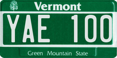 VT license plate YAE100