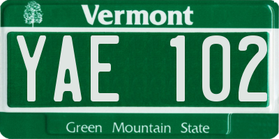 VT license plate YAE102