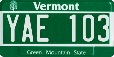VT license plate YAE103