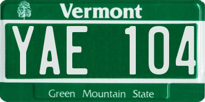 VT license plate YAE104
