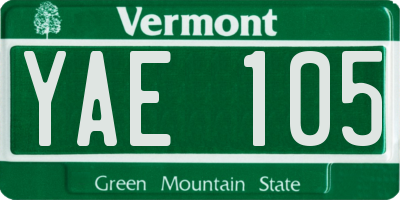 VT license plate YAE105