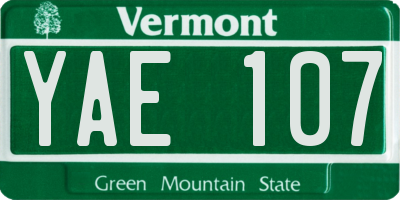 VT license plate YAE107