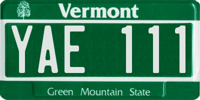 VT license plate YAE111