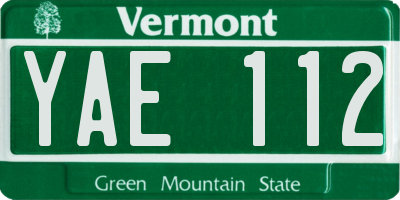 VT license plate YAE112