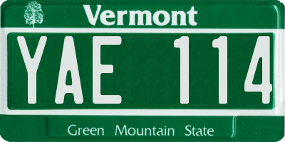 VT license plate YAE114