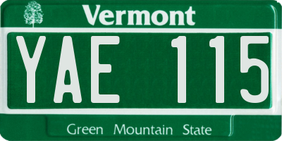 VT license plate YAE115