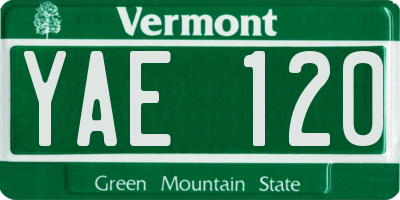 VT license plate YAE120