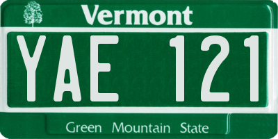 VT license plate YAE121