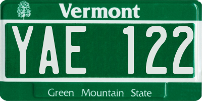 VT license plate YAE122