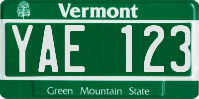 VT license plate YAE123