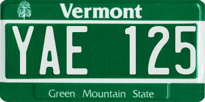 VT license plate YAE125
