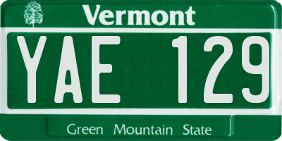 VT license plate YAE129