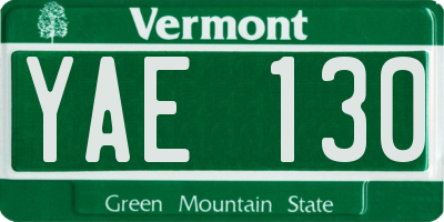 VT license plate YAE130