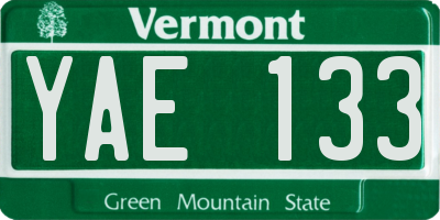 VT license plate YAE133