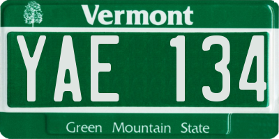 VT license plate YAE134