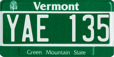 VT license plate YAE135